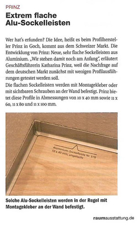 Aluminium-Sockelleisten mit Montagekleber befestigen Artikel Parkett-Magazin 2012