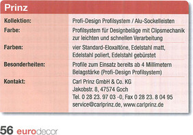 Profil-Design Profilsystem/ Alu-Sockelleisten Tabelle